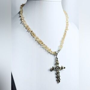 Silpada Sterling Silver Citrine Embedded Cross w/Citrine Chip Necklace